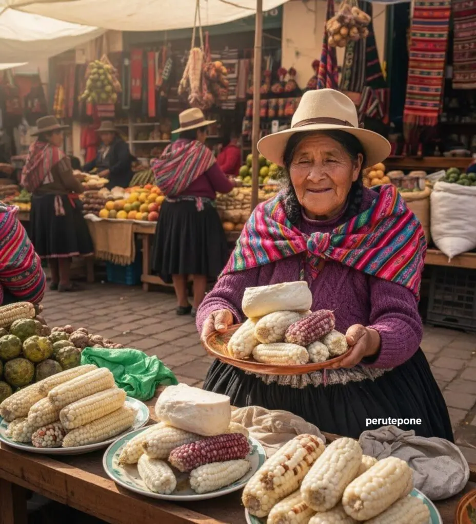 Sabores Andinos que Conquistan el Mundo - Peru te pone Mujer en mercado con maíz.